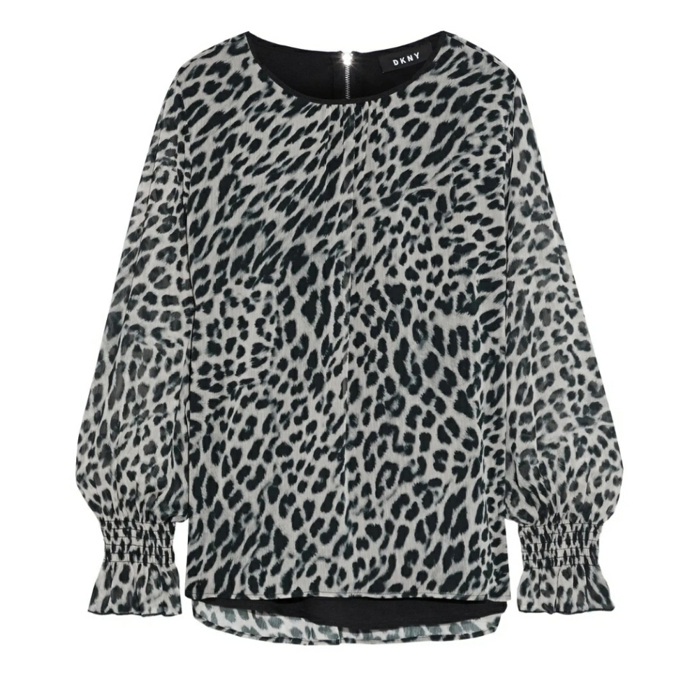 DKNY back and gray leopard lrint long sleeve shirt